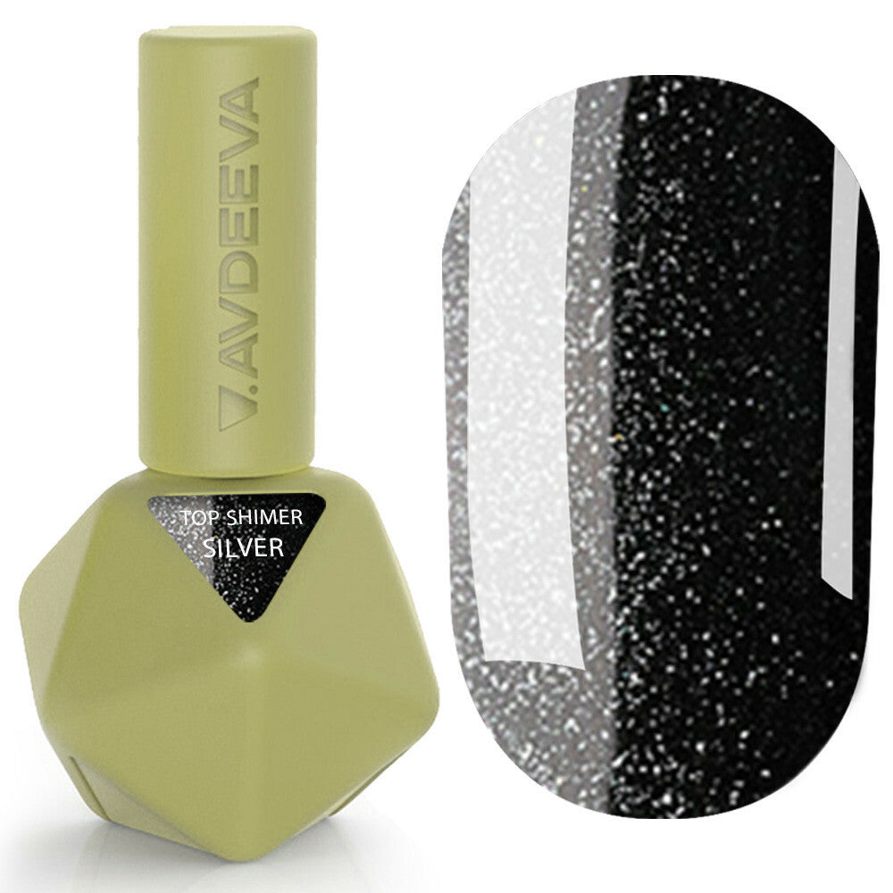TOP SHIMMER SILVER — no-wipe top coat with silver shimmer for gel polish, 12 ml | Victoria Avdeeva