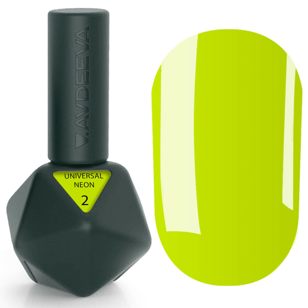 UNIVERSAL GEL NEON 2 Victoria Avdeeva – Flüssiges Acrylgel in Neon-Gelb zum Modellieren und Verstärken 12ml