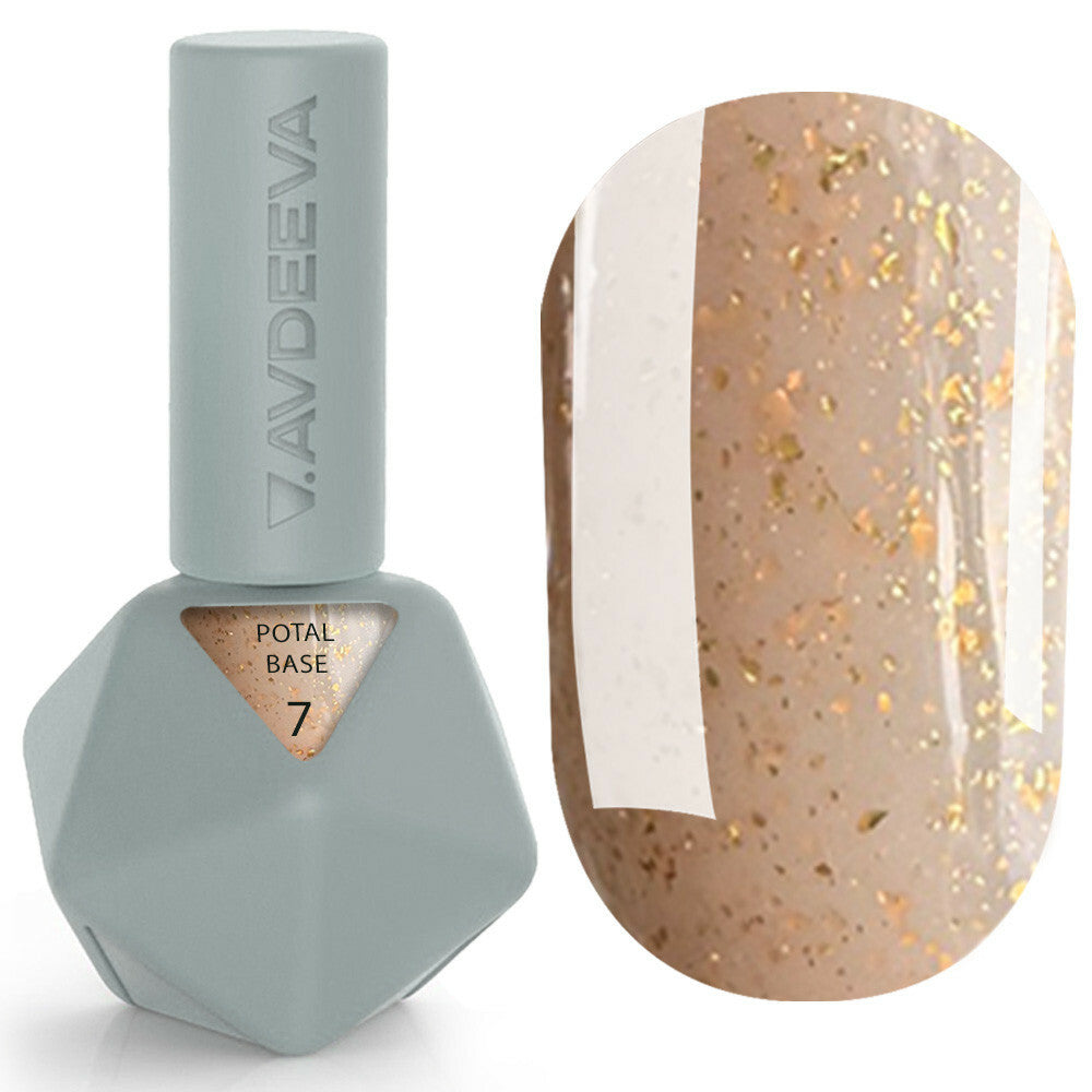 Victoria Avdeeva POTAL BASE 7 – Soft Caramel-Beige Camouflage Base with Gold Flakes 12ml