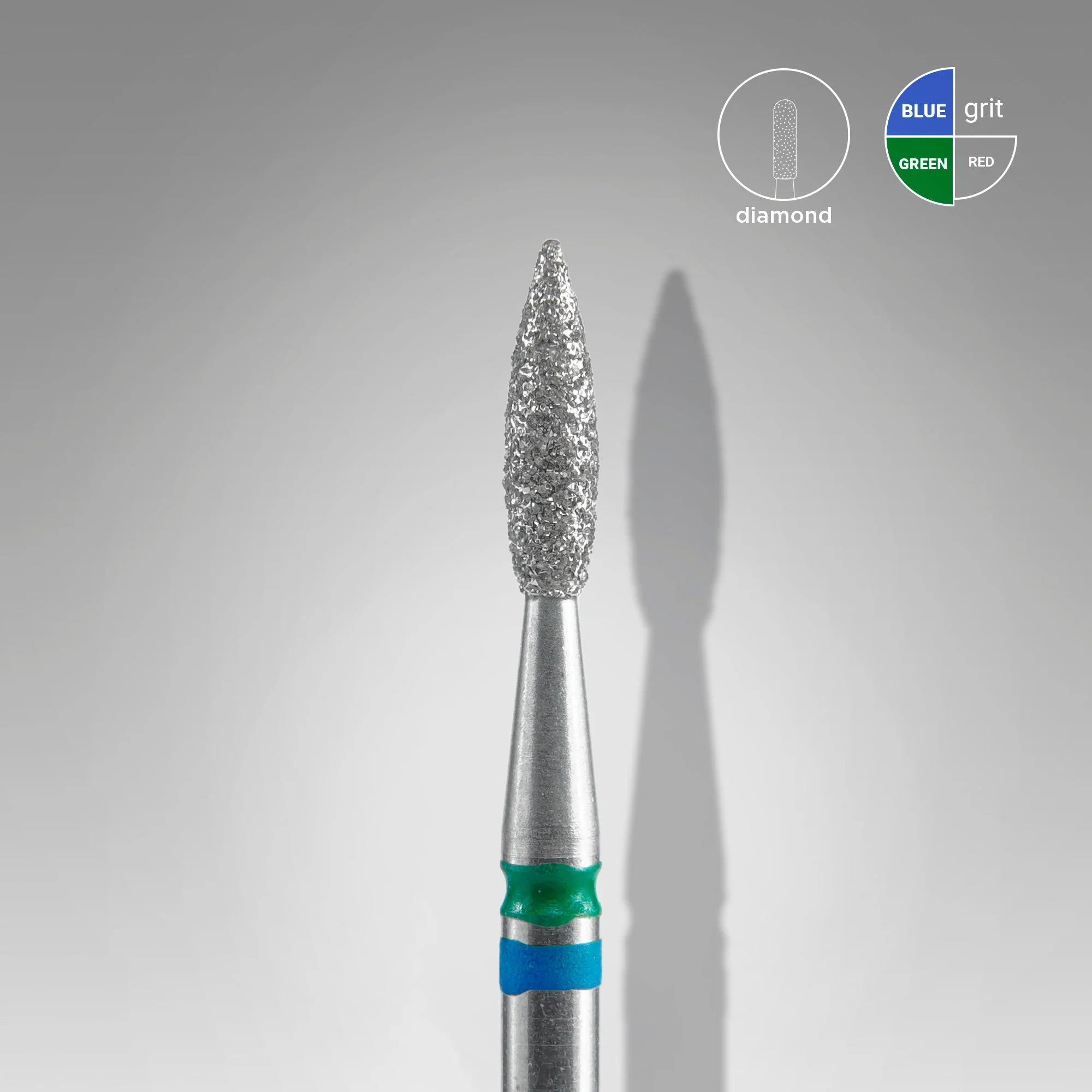 Diamond nail drill bit DUO flame blue-green EXPERT head diameter 2,1 mm / working part 8 mm