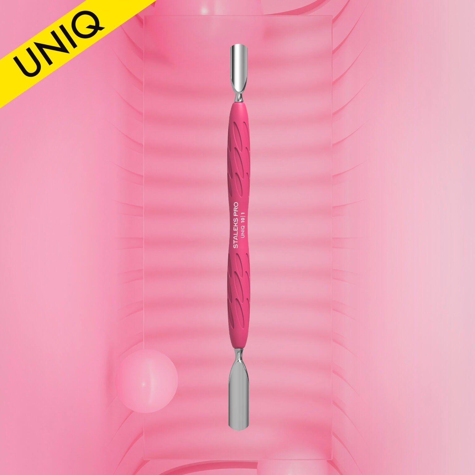 Manicure pusher Gummy with silicone handle UNIQ 10 TYPE 1 (rounded wide and rounded narrow pusher)