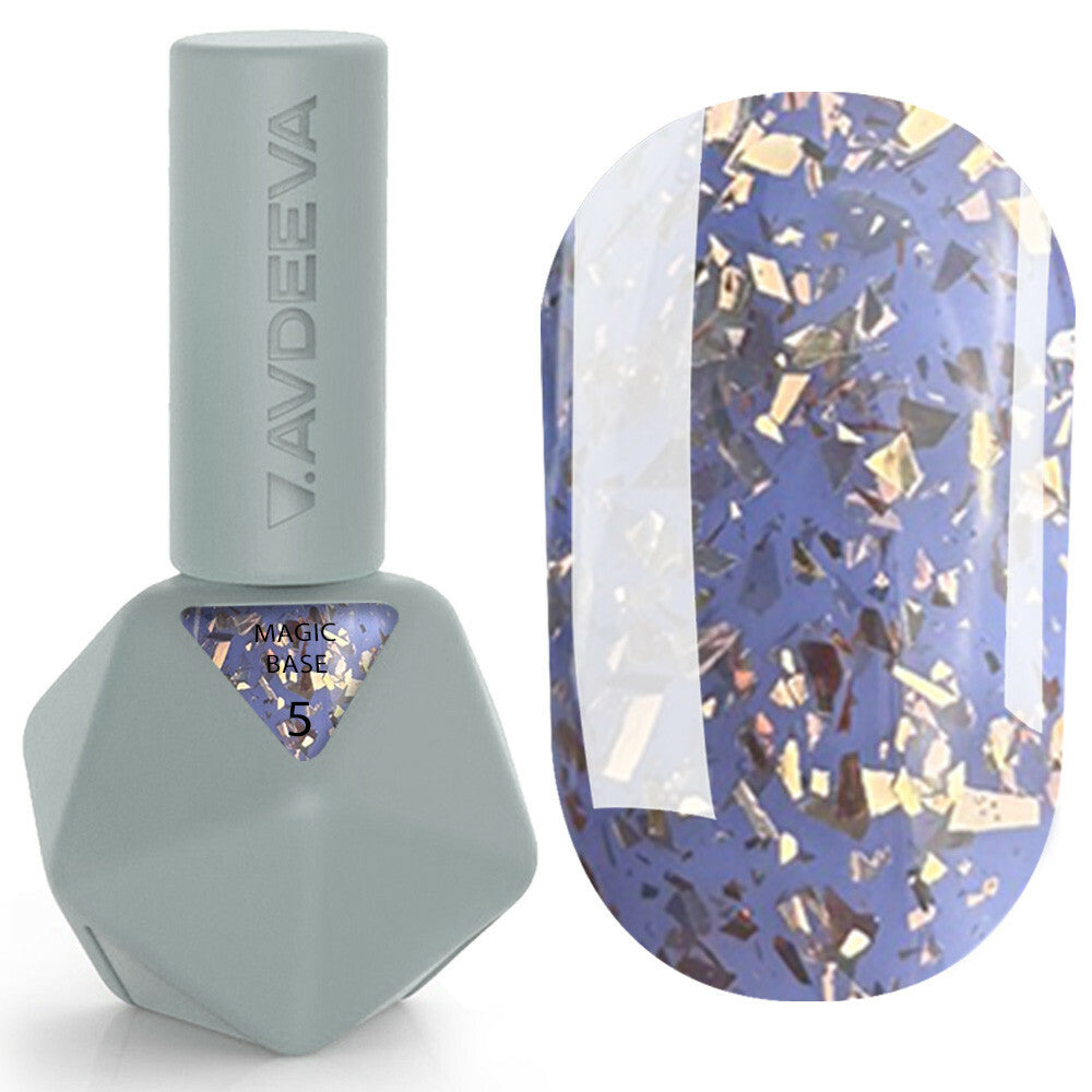 V.Avdeeva MAGIC BASE 5 – Deep Lavender-Blue Camouflage Base with Gold Foil 12ml