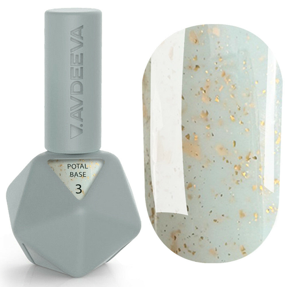 Victoria Avdeeva POTAL BASE 3 – Soft Mint-Blue Camouflage Base with Gold Flakes 12ml